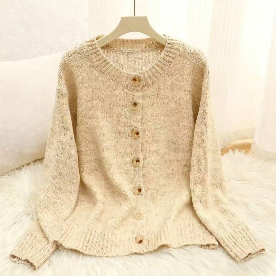 Kinsale Speckled Knit Crew Neck Button Front Cardigan