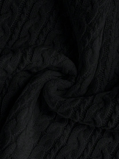 Oriana Cropped Cable Knit Sweater with Crew Neck - Black