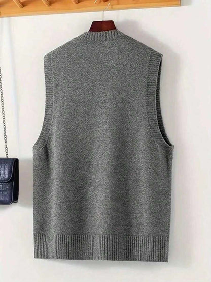 Women's Side Slit Knit Sweater Vest, Sleeveless Layering Top for Fall Work Casual - Beige