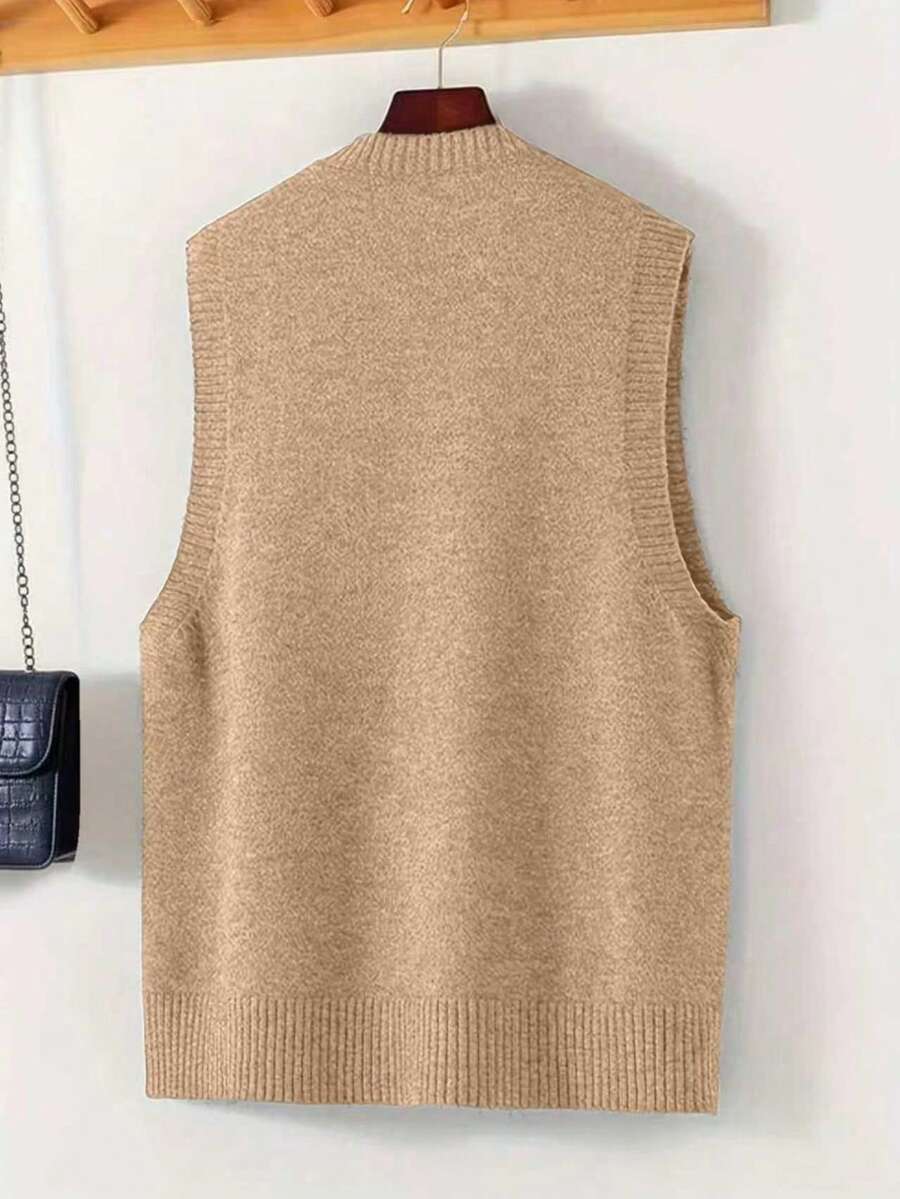 Women's Side Slit Knit Sweater Vest, Sleeveless Layering Top for Fall Work Casual - Black