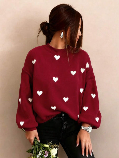 Cumbria Heart Pattern Loose Knit Sweater
