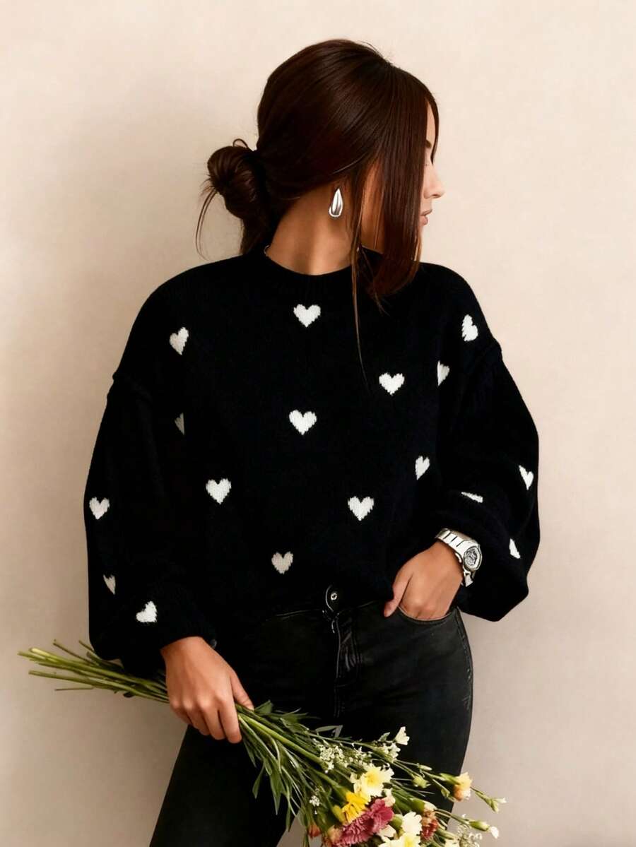 Cumbria Heart Pattern Loose Knit Sweater