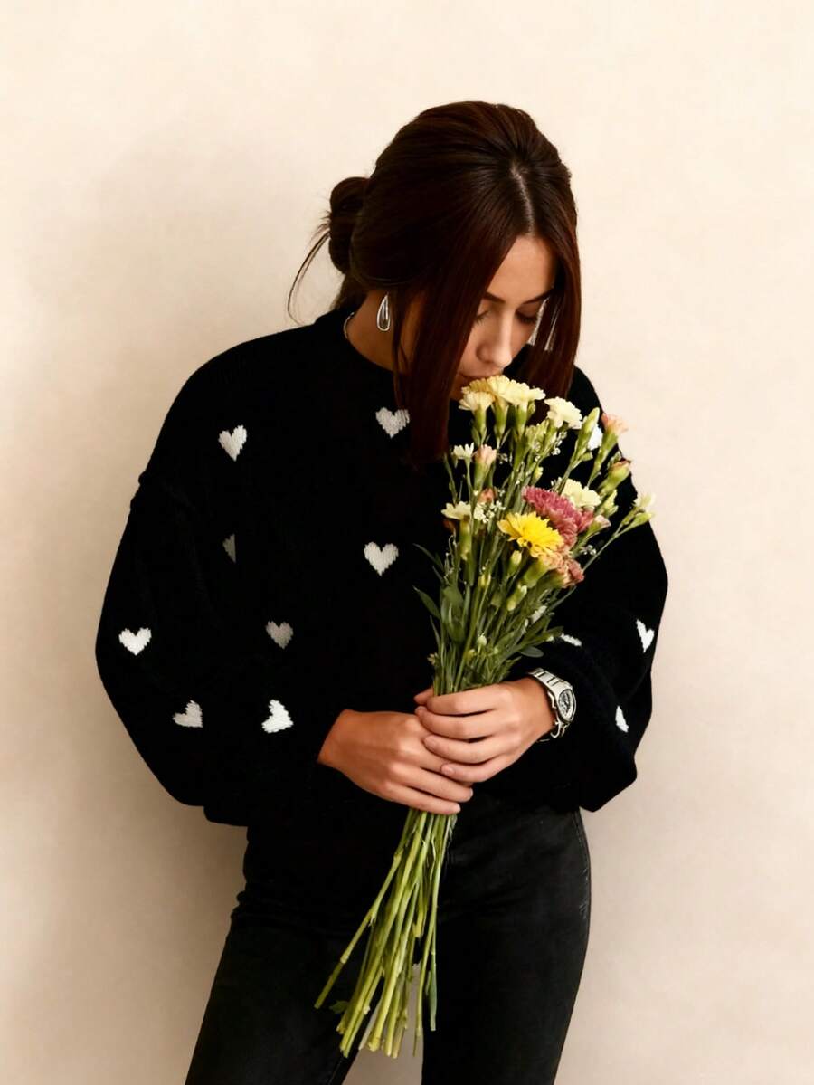 Cumbria Heart Pattern Loose Knit Sweater