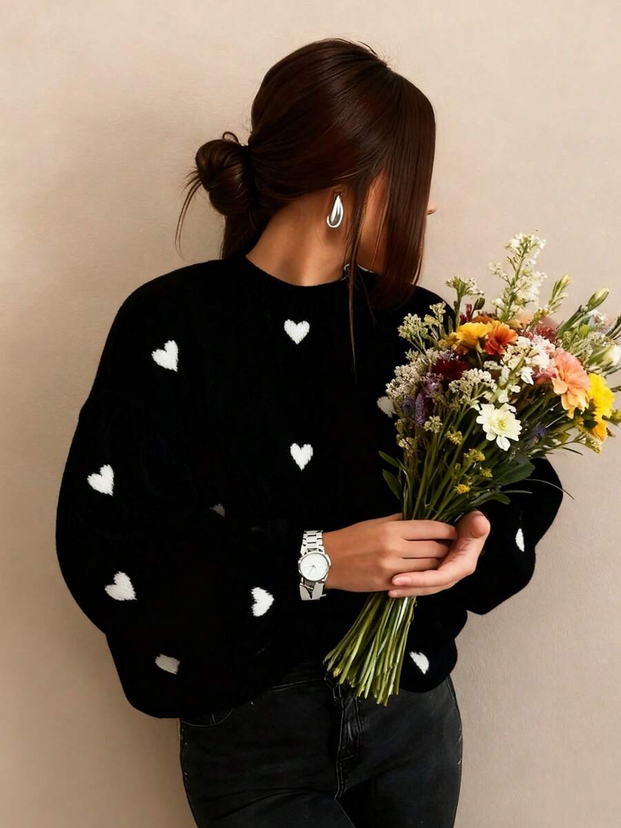 Cumbria Heart Pattern Loose Knit Sweater