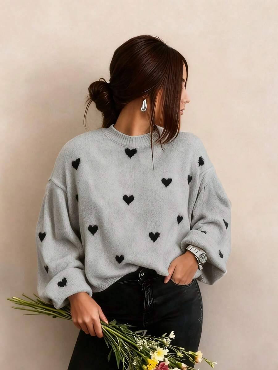 Cumbria Heart Pattern Loose Knit Sweater