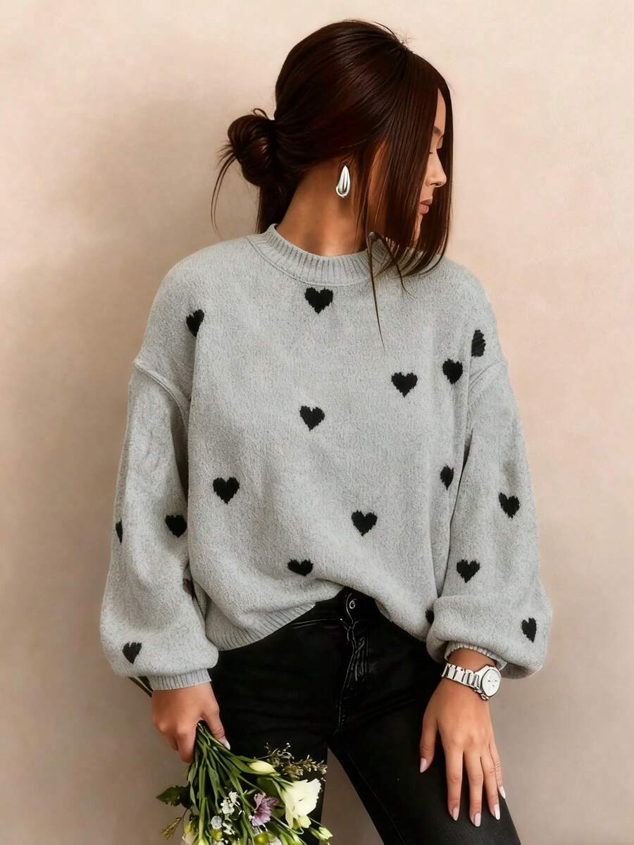 Cumbria Heart Pattern Loose Knit Sweater