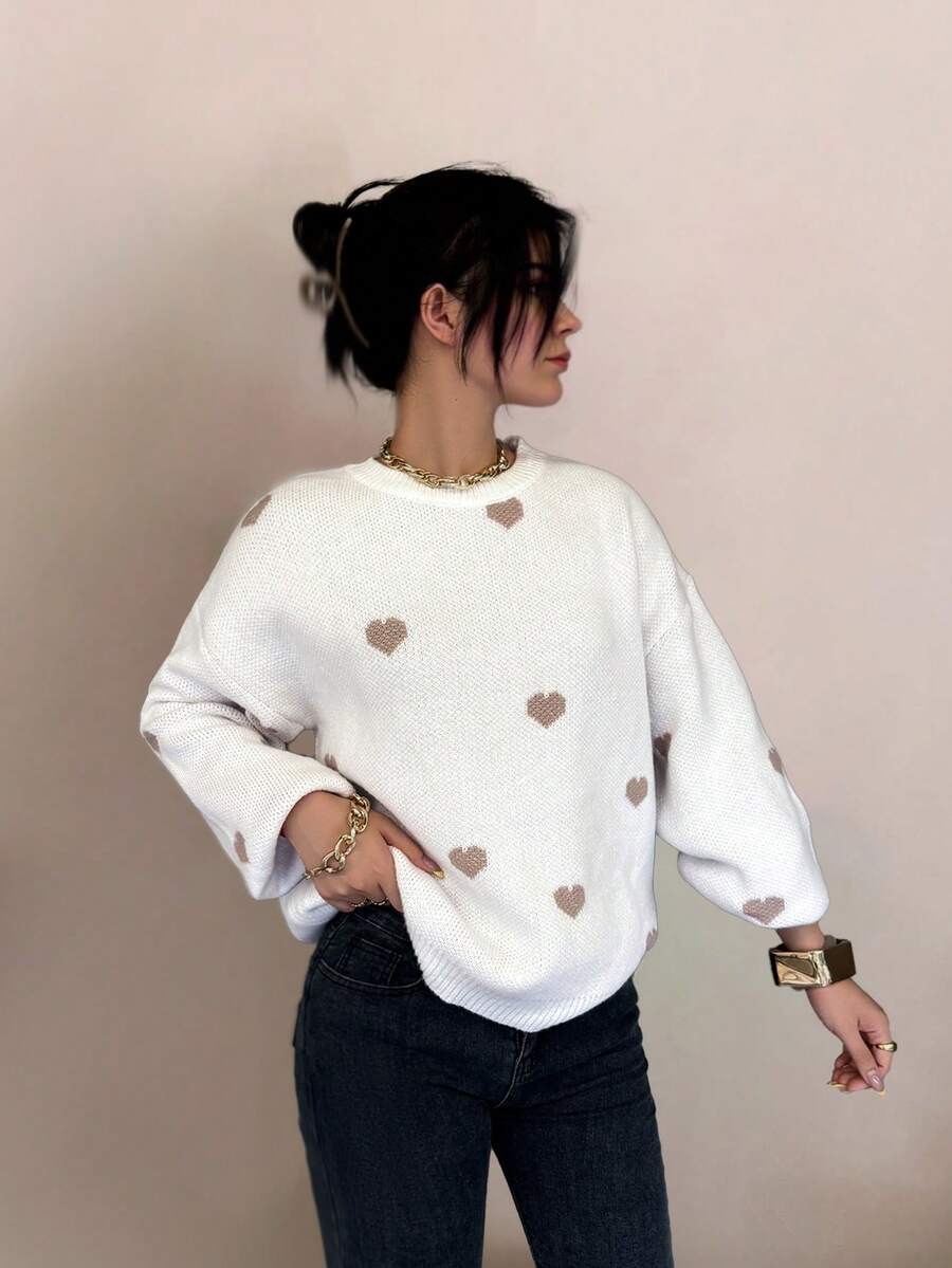 Cumbria Heart Pattern Loose Knit Sweater