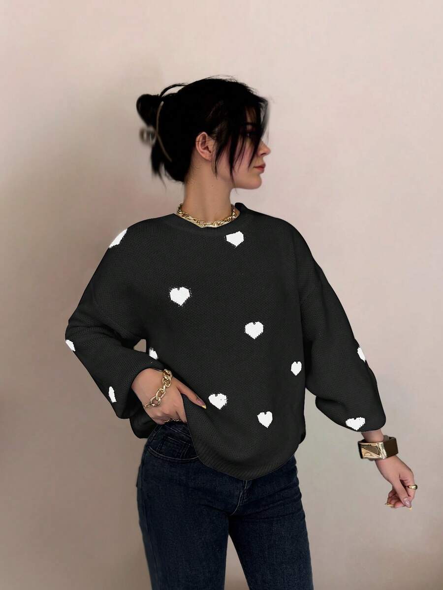 Cumbria Heart Pattern Loose Knit Sweater