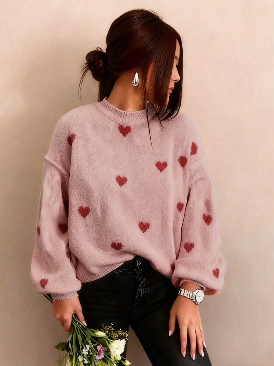 Cumbria Heart Pattern Loose Knit Sweater