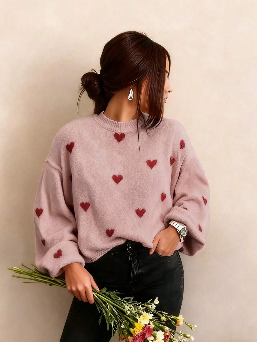 Cumbria Heart Pattern Loose Knit Sweater