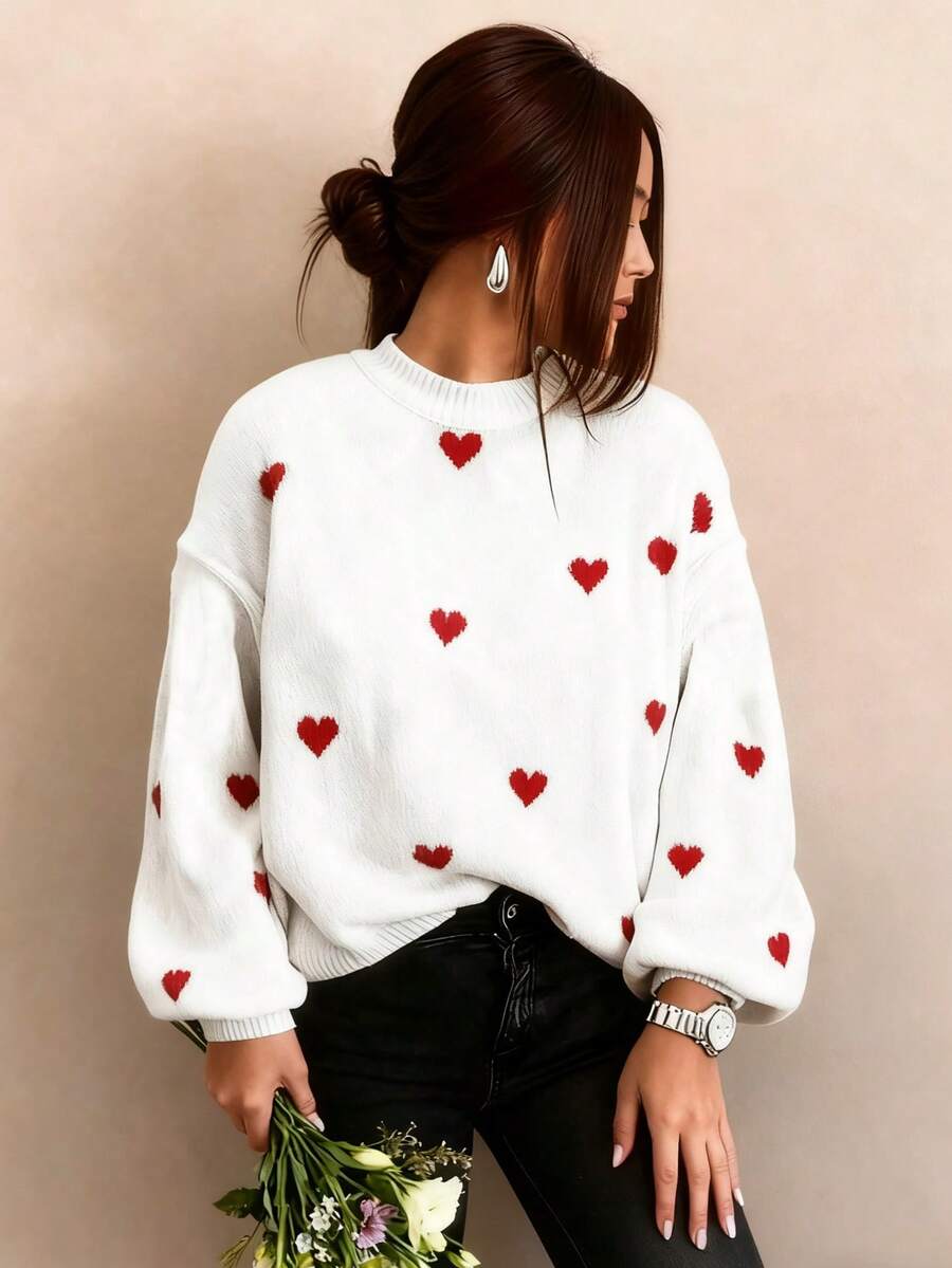 Cumbria Heart Pattern Loose Knit Sweater