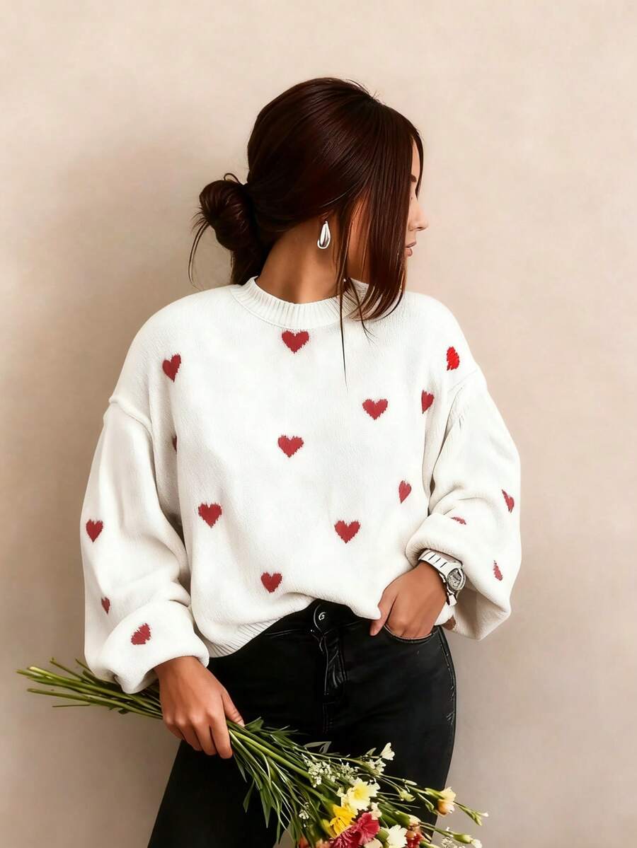 Cumbria Heart Pattern Loose Knit Sweater