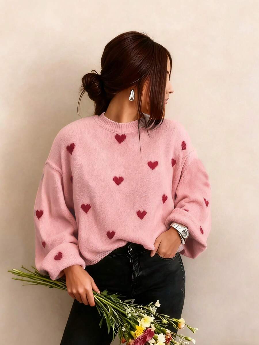 Cumbria Heart Pattern Loose Knit Sweater