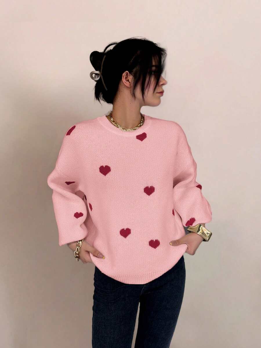 Cumbria Heart Pattern Loose Knit Sweater