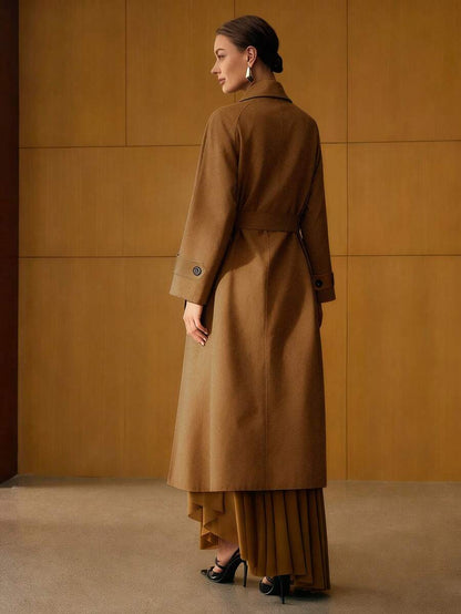 Esmeralda Wool Blend Collared Belted Midi Overcoat - Navy Blue