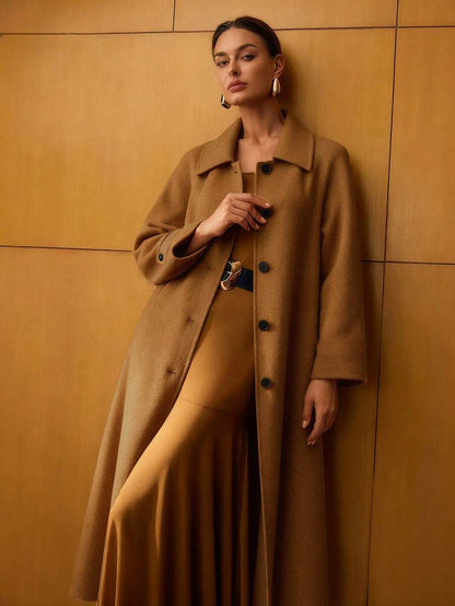 Esmeralda Wool Blend Collared Belted Midi Overcoat - Navy Blue