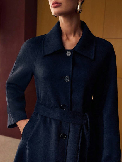 Esmeralda Wool Blend Collared Belted Midi Overcoat - Camel