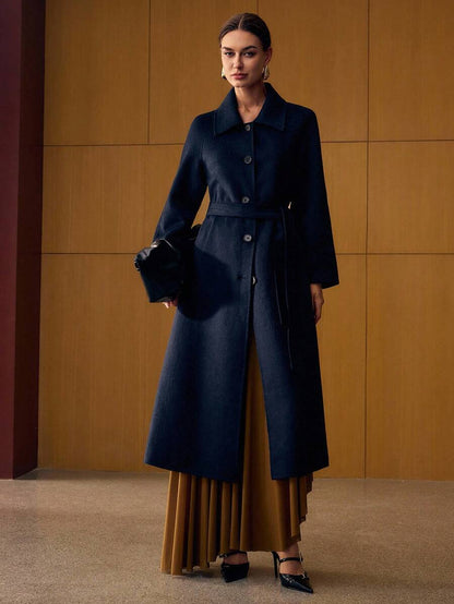 Esmeralda Wool Blend Collared Belted Midi Overcoat - Camel