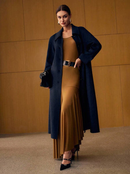 Esmeralda Wool Blend Collared Belted Midi Overcoat - Camel