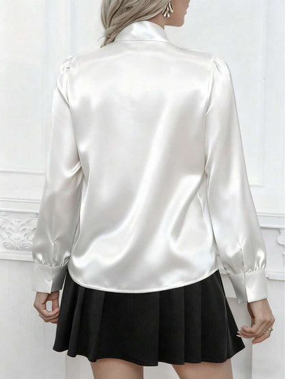 Versailles Satin Bow Tie Neck Long Sleeve Blouse