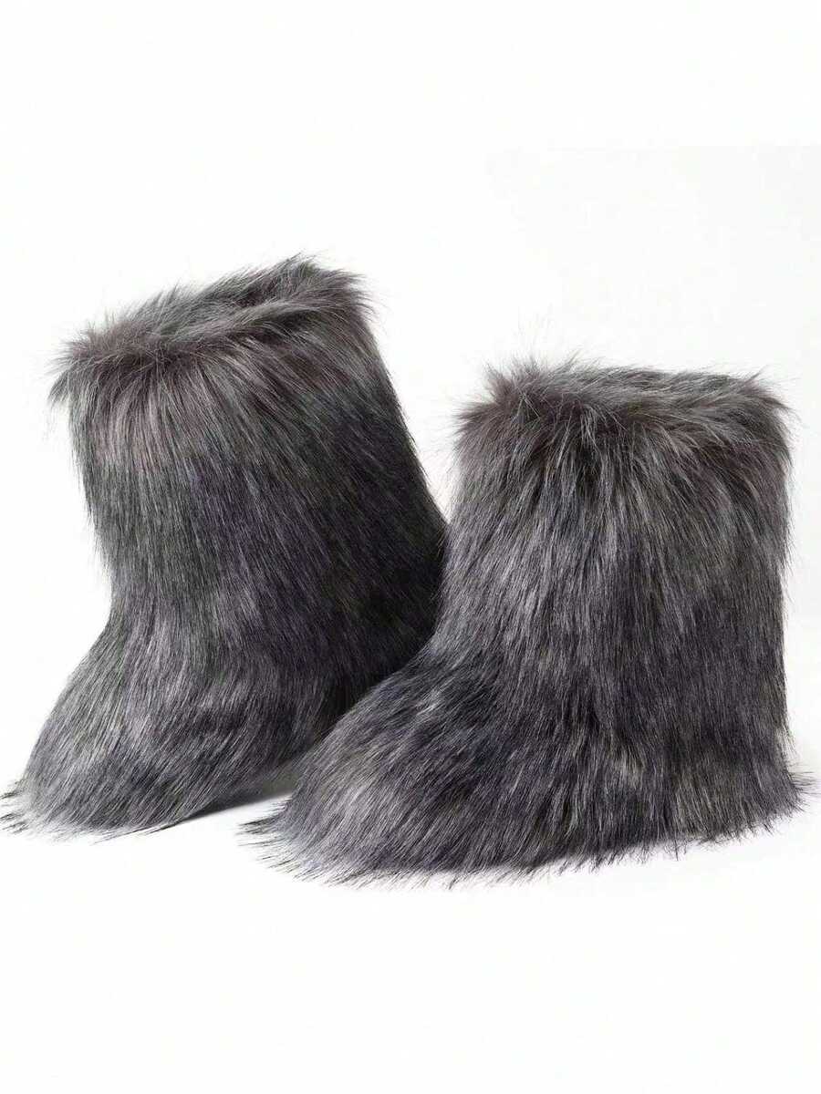 Women's Winter Furry Snow Boots Fuzzy Fluffy Round Toe Suede Booties Flat Heel Slip On Outdoor Indoor Shoes Fashion Warm Fluffy Shoes Mensa