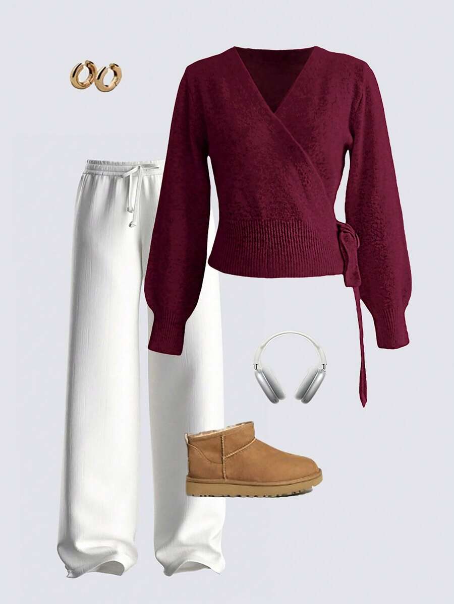 Salzburg Wrap Tie Waist Knit Cardigan Sweater