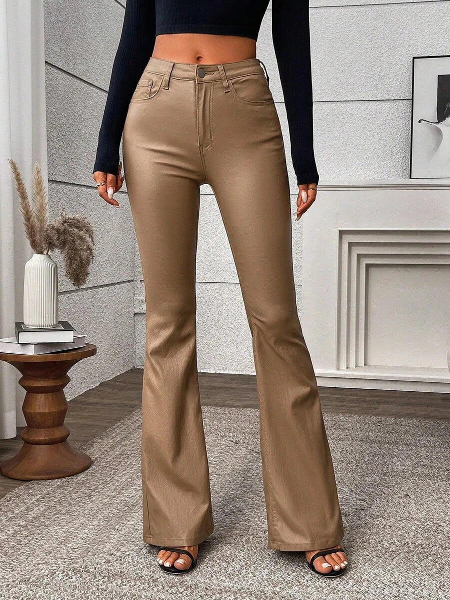 Canmore Coated Faux Leather Flare Pants for Tall Women