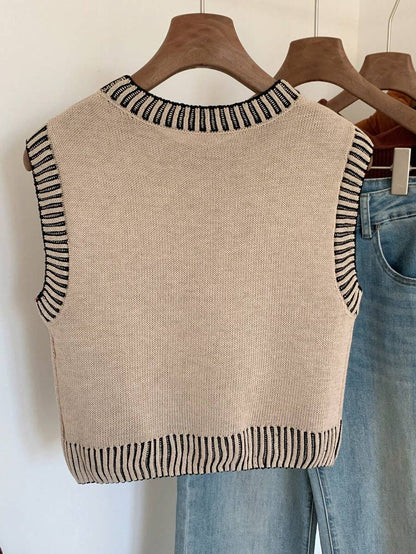 Women's Cropped Cable Knit Sweater Vest, Sleeveless Layering Top for Fall - Coffee Brown