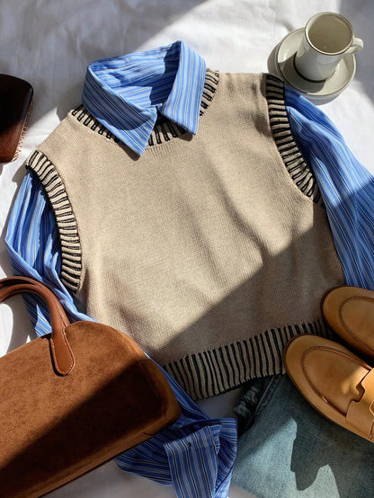 Women's Cropped Cable Knit Sweater Vest, Sleeveless Layering Top for Fall - Coffee Brown
