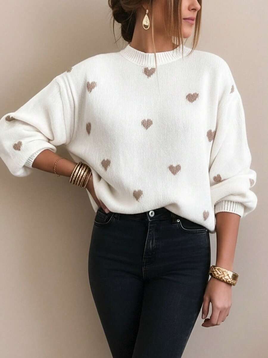 Cumbria Heart Pattern Loose Knit Sweater