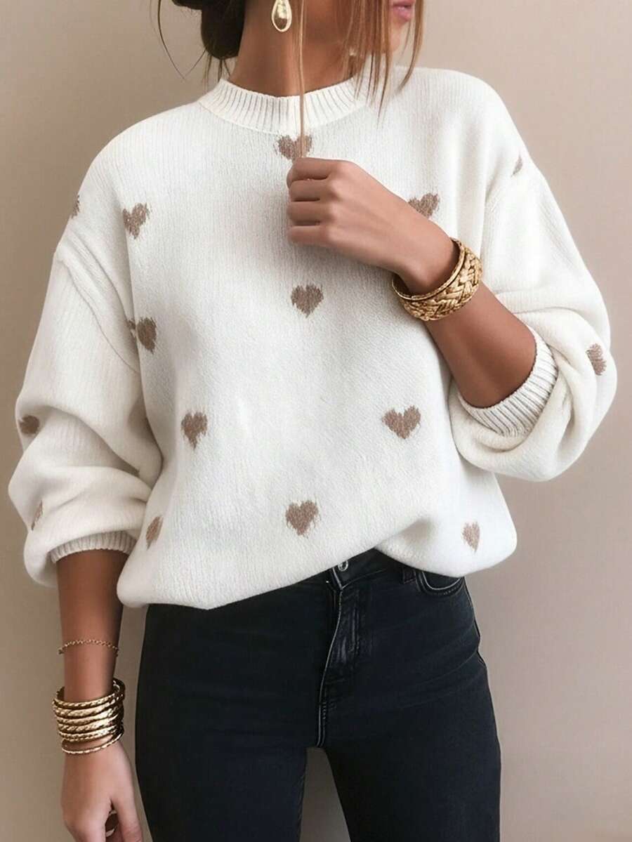 Cumbria Heart Pattern Loose Knit Sweater