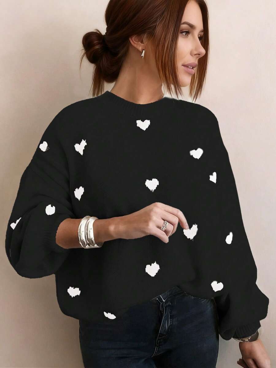 Cumbria Heart Pattern Loose Knit Sweater