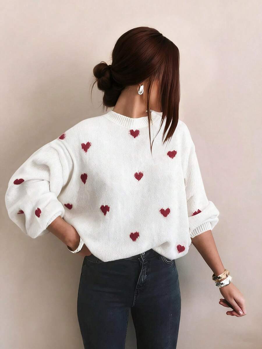 Cumbria Heart Pattern Loose Knit Sweater