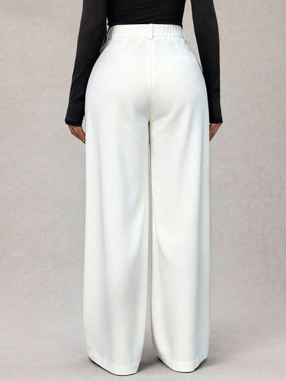 Theodora High Waist Pleated Oversized Wide Leg Suit Trousers - White