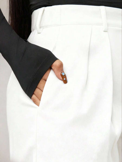 Theodora High Waist Pleated Oversized Wide Leg Suit Trousers - White