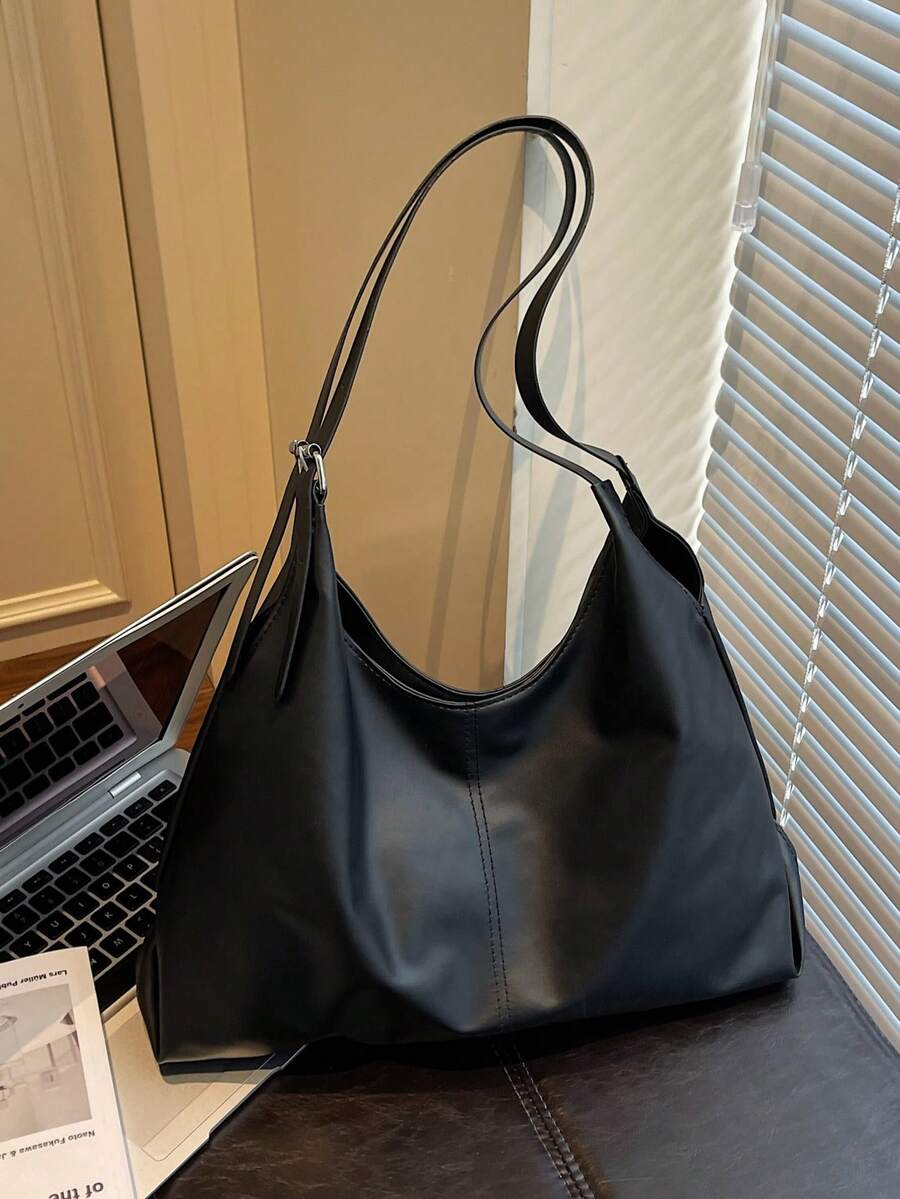 Savannah Large Slouchy Hobo Shoulder Bag with Top Handle - Black