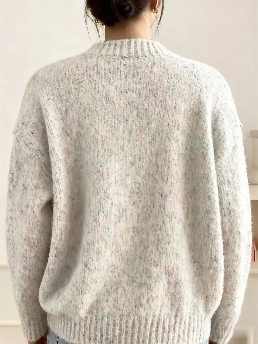 Kinsale Speckled Knit Crew Neck Button Front Cardigan