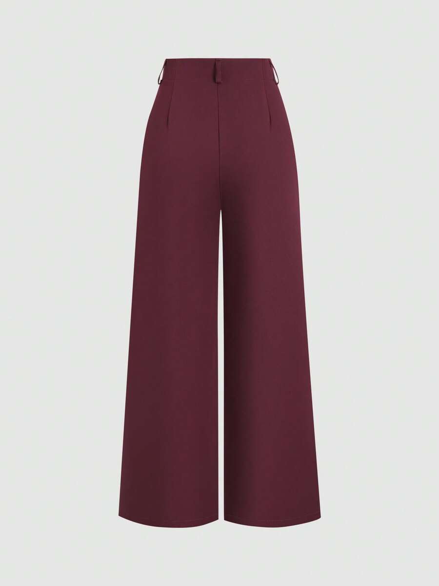 Katya Pleated Wide Leg Pants Tailored High Rise Trousers - Burgundy
