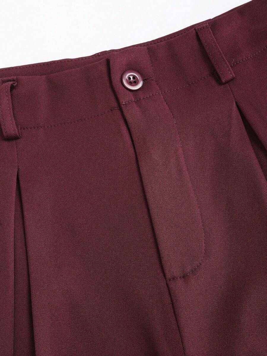 Katya Pleated Wide Leg Pants Tailored High Rise Trousers - Burgundy