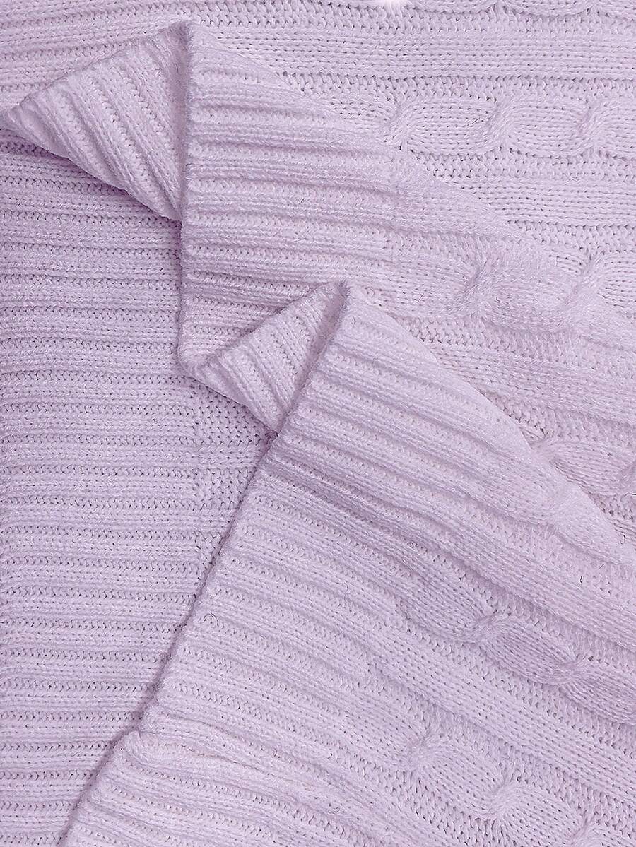 Livia Twist Cable Knit Crew Neck Sweater Fitted Pullover - Lilac