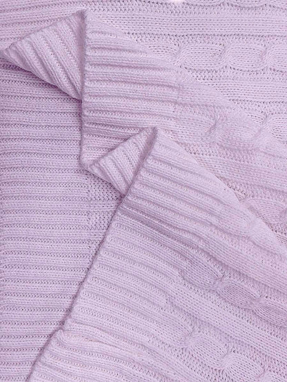 Livia Twist Cable Knit Crew Neck Sweater Fitted Pullover - Lilac