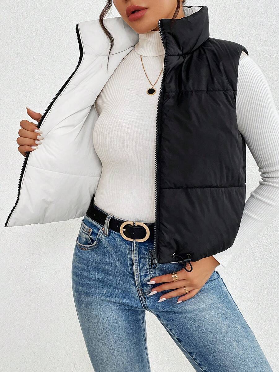Hallstatt Short Zip Front Puffer Vest with Stand Collar