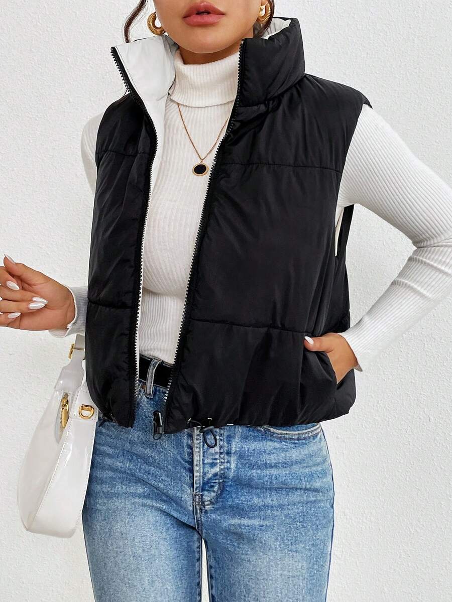 Hallstatt Short Zip Front Puffer Vest with Stand Collar