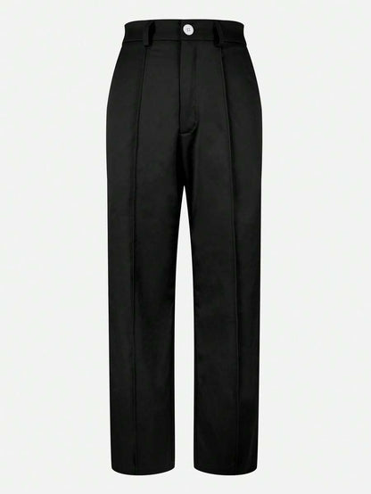 Honora High Waist Seamed Straight Leg Trousers - Black