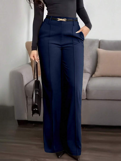 Honora High Waist Seamed Straight Leg Trousers - Navy Blue
