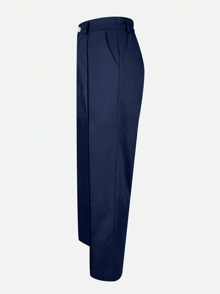 Honora High Waist Seamed Straight Leg Trousers - Navy Blue