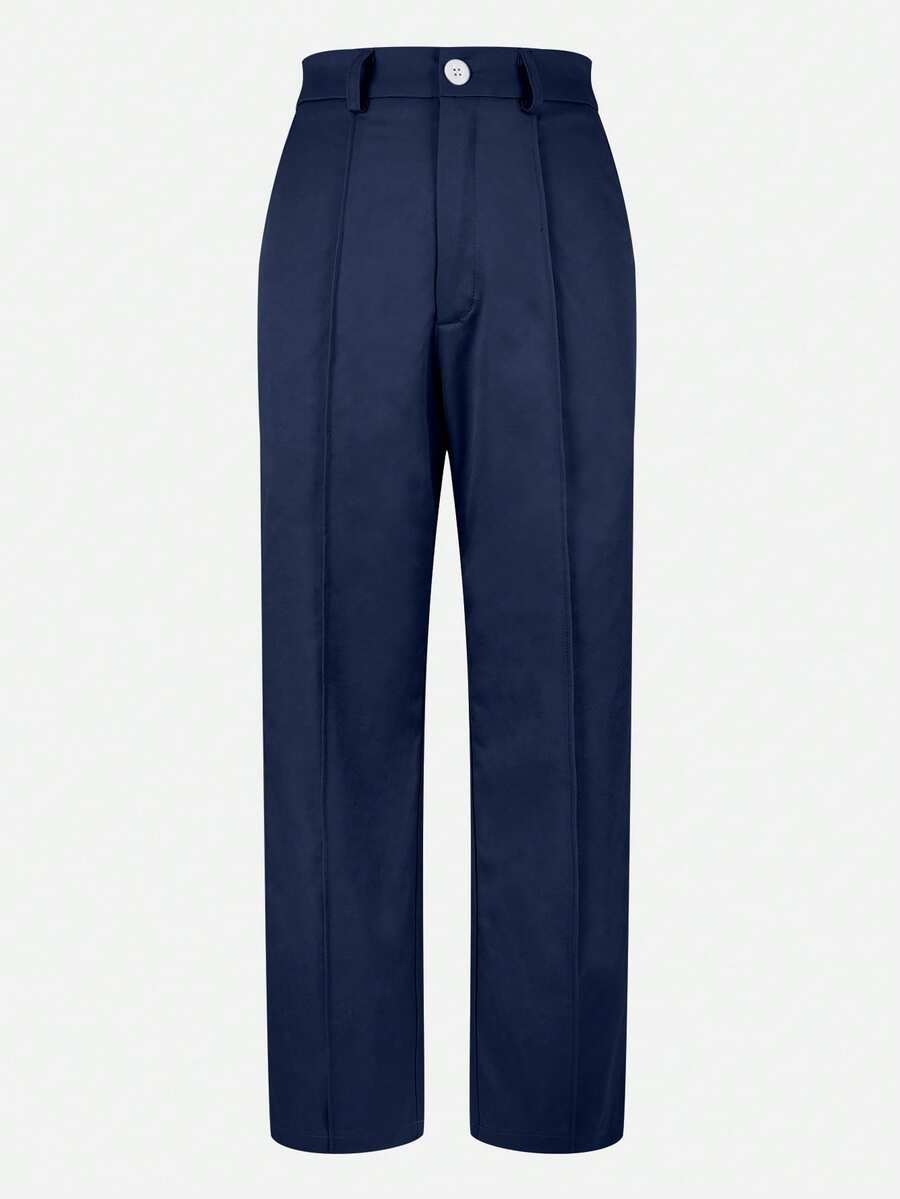 Honora High Waist Seamed Straight Leg Trousers - Navy Blue
