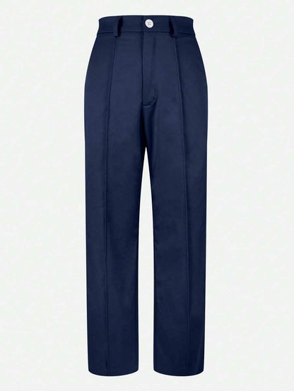 Honora High Waist Seamed Straight Leg Trousers - Navy Blue