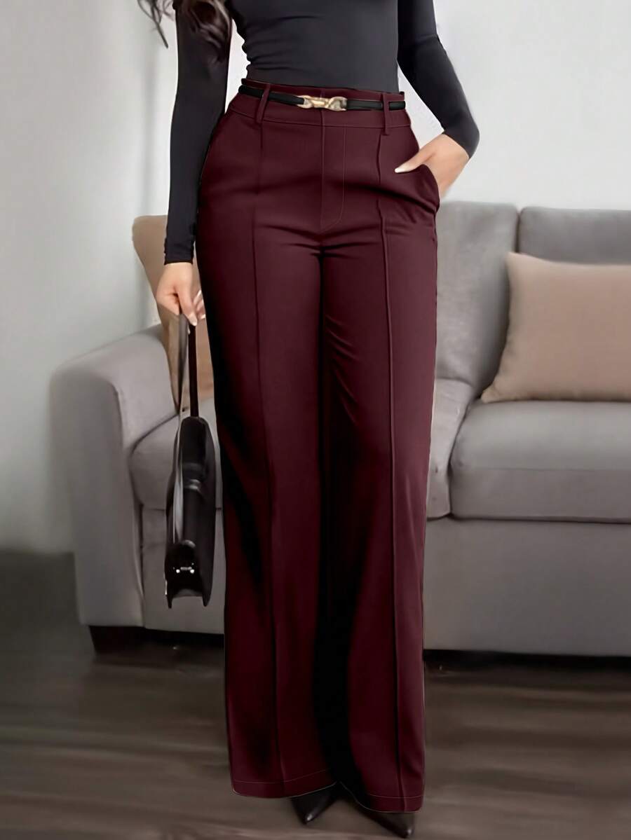 Honora High Waist Seamed Straight Leg Trousers - Burgundy