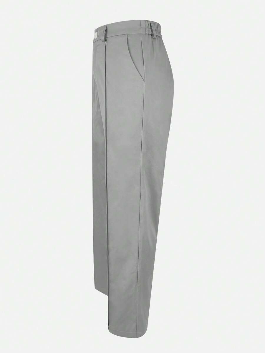 Honora High Waist Seamed Straight Leg Trousers - Light Grey